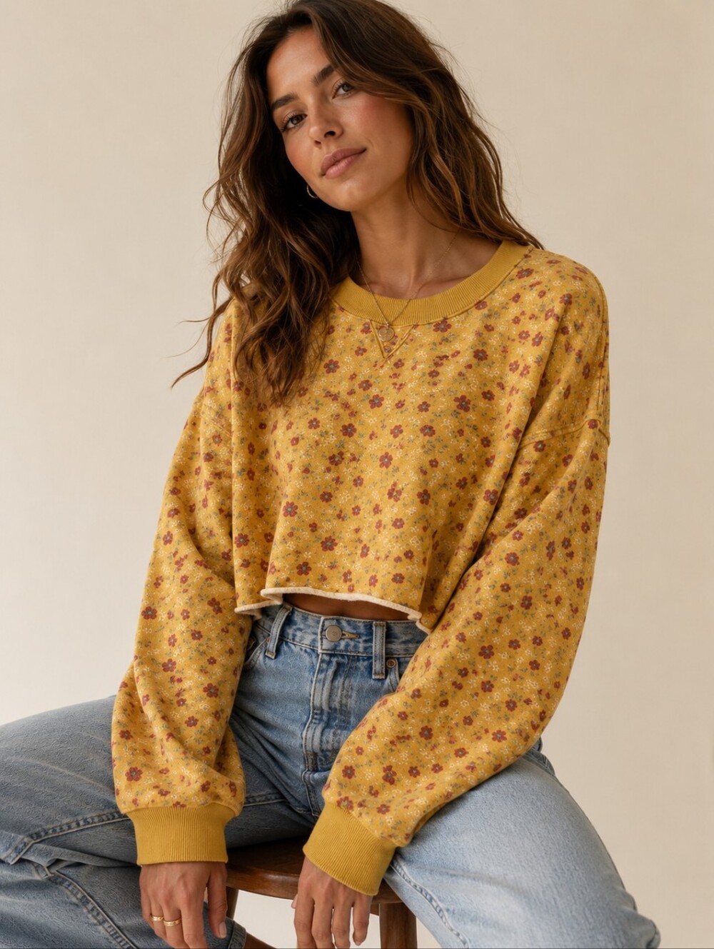 Floral Cropped Sweatshirt | Size Small